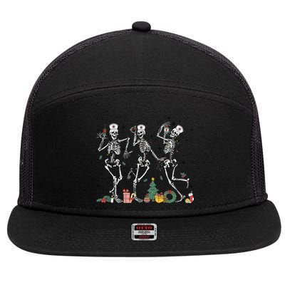 Dancing Skeleton Christmas Nurse Nursing Scrubs Xmas Er Icu Gift 7 Panel Mesh Trucker Snapback Hat