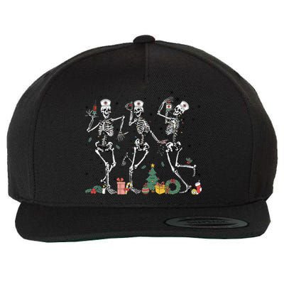 Dancing Skeleton Christmas Nurse Nursing Scrubs Xmas Er Icu Gift Wool Snapback Cap