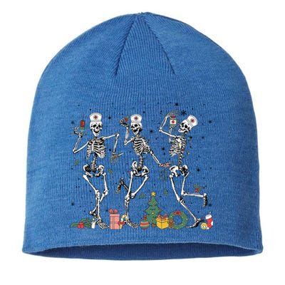 Dancing Skeleton Christmas Nurse Nursing Scrubs Xmas Er Icu Gift Sustainable Beanie