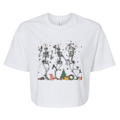 Dancing Skeleton Christmas Nurse Nursing Scrubs Xmas Er Icu Gift Bella+Canvas Jersey Crop Tee