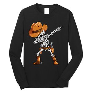 Dabbing Skeleton Cowboy Halloween Funny Dab Dance Long Sleeve Shirt