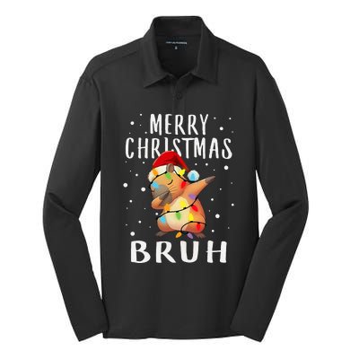 Dabbing Santa Capy Light Merry Christmas Bruh Silk Touch Performance Long Sleeve Polo