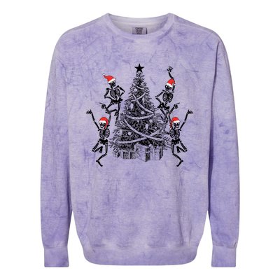 Dancing Skeleton Christmas Tree Xmas Vibes Skeleton Gift Colorblast Crewneck Sweatshirt