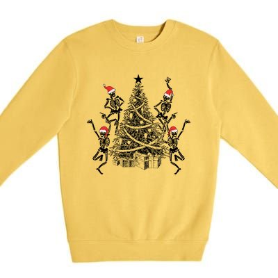 Dancing Skeleton Christmas Tree Xmas Vibes Skeleton Gift Premium Crewneck Sweatshirt