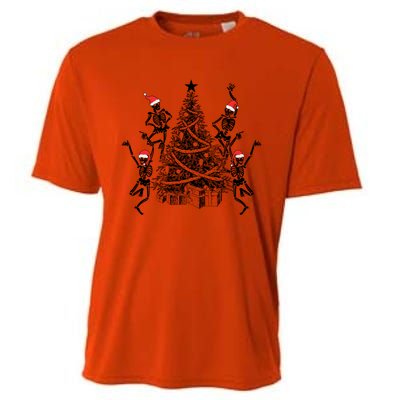 Dancing Skeleton Christmas Tree Xmas Vibes Skeleton Gift Cooling Performance Crew T-Shirt