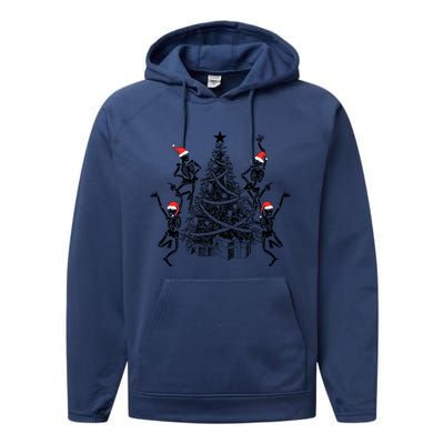 Dancing Skeleton Christmas Tree Xmas Vibes Skeleton Gift Performance Fleece Hoodie