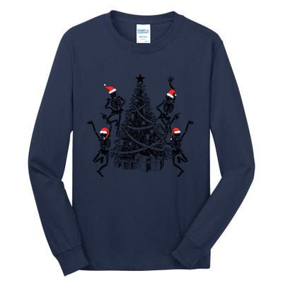 Dancing Skeleton Christmas Tree Xmas Vibes Skeleton Gift Tall Long Sleeve T-Shirt