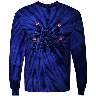 Dancing Skeleton Christmas Tree Xmas Vibes Skeleton Gift Tie-Dye Long Sleeve Shirt