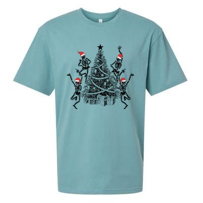 Dancing Skeleton Christmas Tree Xmas Vibes Skeleton Gift Sueded Cloud Jersey T-Shirt