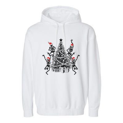 Dancing Skeleton Christmas Tree Xmas Vibes Skeleton Gift Garment-Dyed Fleece Hoodie