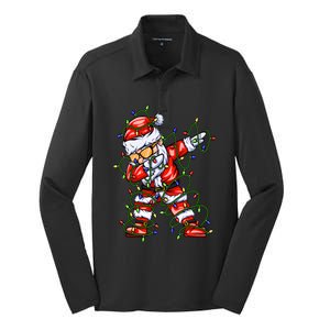 Dabbing Santa Christmas Tree Lights Silk Touch Performance Long Sleeve Polo