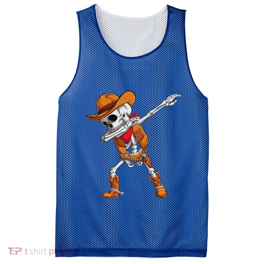 Dabbing Skeleton Cowboy Halloween Costume Mesh Reversible Basketball Jersey Tank