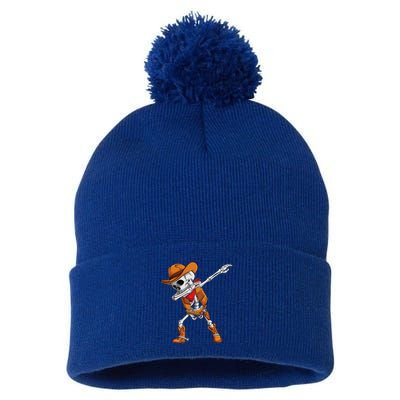 Dabbing Skeleton Cowboy Halloween Costume Pom Pom 12in Knit Beanie