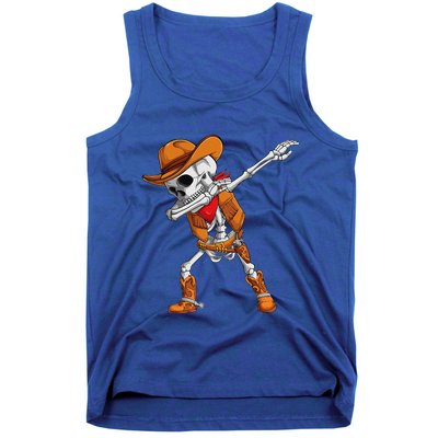 Dabbing Skeleton Cowboy Halloween Costume Tank Top