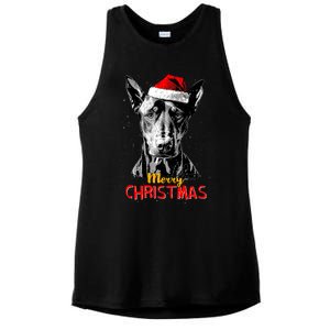 Doberman Santa Claus Hat Merry Christmas Dog Xmas Dogs Ladies PosiCharge Tri-Blend Wicking Tank