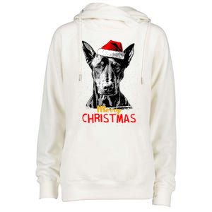 Doberman Santa Claus Hat Merry Christmas Dog Xmas Dogs Womens Funnel Neck Pullover Hood