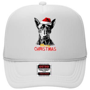 Doberman Santa Claus Hat Merry Christmas Dog Xmas Dogs High Crown Mesh Back Trucker Hat