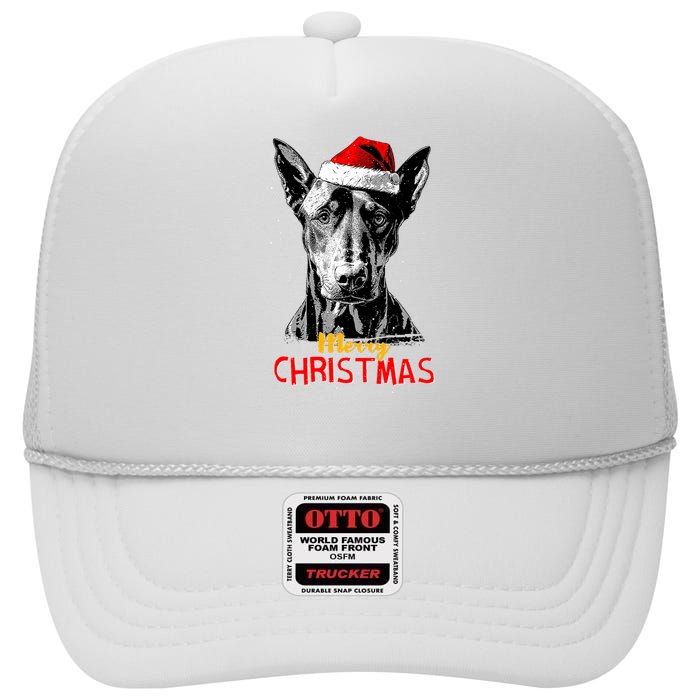 Doberman Santa Claus Hat Merry Christmas Dog Xmas Dogs High Crown Mesh Back Trucker Hat