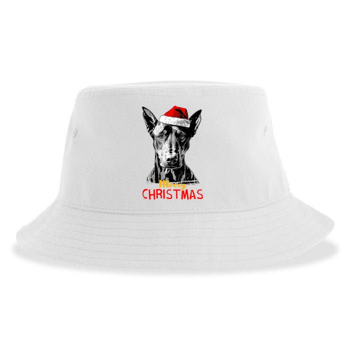 Doberman Santa Claus Hat Merry Christmas Dog Xmas Dogs Sustainable Bucket Hat