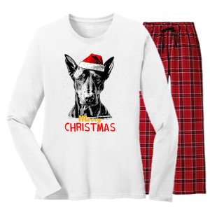 Doberman Santa Claus Hat Merry Christmas Dog Xmas Dogs Women's Long Sleeve Flannel Pajama Set 