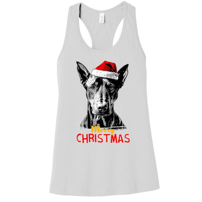 Doberman Santa Claus Hat Merry Christmas Dog Xmas Dogs Women's Racerback Tank