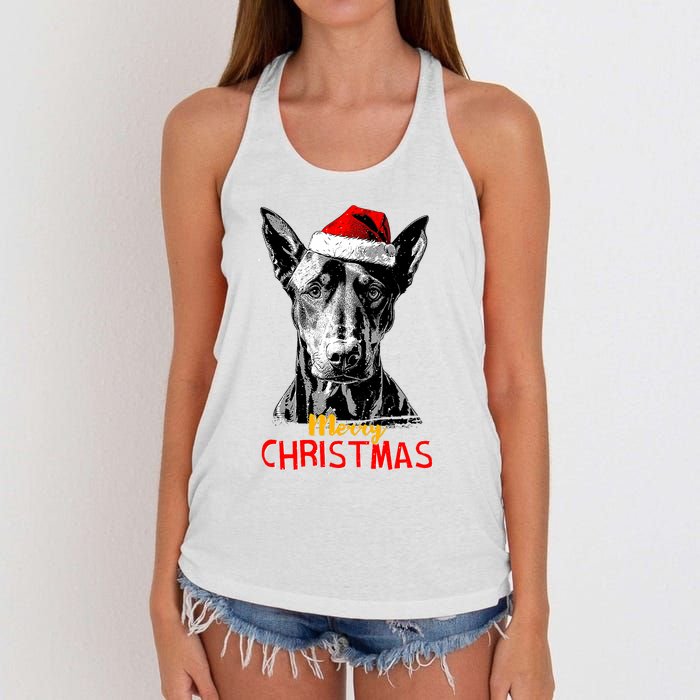 Doberman Santa Claus Hat Merry Christmas Dog Xmas Dogs Women's Knotted Racerback Tank