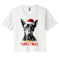 Doberman Santa Claus Hat Merry Christmas Dog Xmas Dogs Women's Crop Top Tee