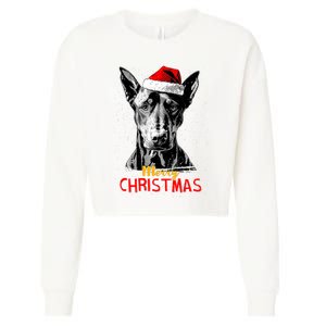 Doberman Santa Claus Hat Merry Christmas Dog Xmas Dogs Cropped Pullover Crew