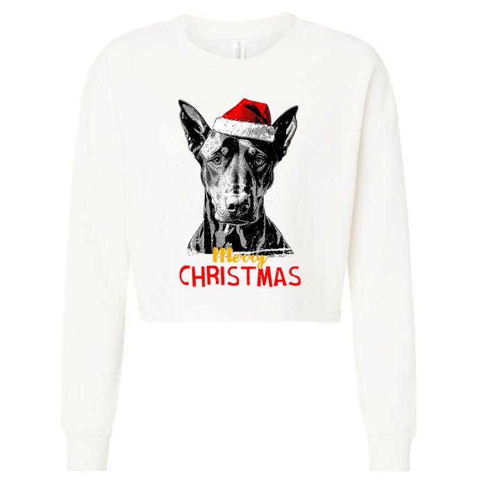 Doberman Santa Claus Hat Merry Christmas Dog Xmas Dogs Cropped Pullover Crew