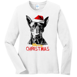 Doberman Santa Claus Hat Merry Christmas Dog Xmas Dogs Ladies Long Sleeve Shirt