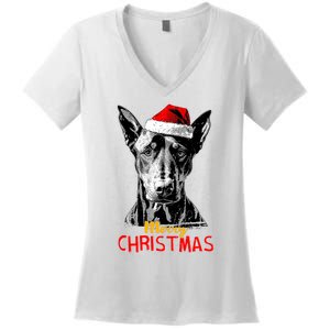 Doberman Santa Claus Hat Merry Christmas Dog Xmas Dogs Women's V-Neck T-Shirt