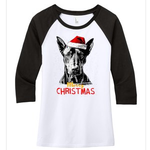 Doberman Santa Claus Hat Merry Christmas Dog Xmas Dogs Women's Tri-Blend 3/4-Sleeve Raglan Shirt