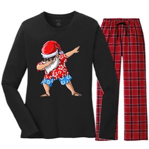 Dabbing Santa Christmas in July Hawaiian Xmas Dab Women's Long Sleeve Flannel Pajama Set 