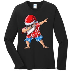 Dabbing Santa Christmas in July Hawaiian Xmas Dab Ladies Long Sleeve Shirt