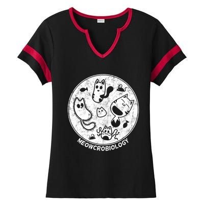 Distressed Science Cat Bacteria Microbiology Meowcrobiology Ladies Halftime Notch Neck Tee