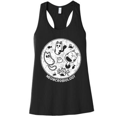 Distressed Science Cat Bacteria Microbiology Meowcrobiology Women's Racerback Tank