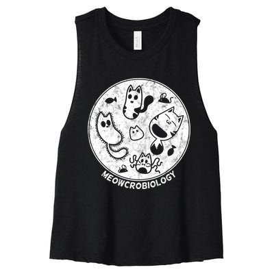 Distressed Science Cat Bacteria Microbiology Meowcrobiology Women's Racerback Cropped Tank