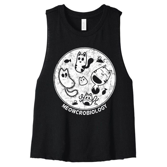 Distressed Science Cat Bacteria Microbiology Meowcrobiology Women's Racerback Cropped Tank