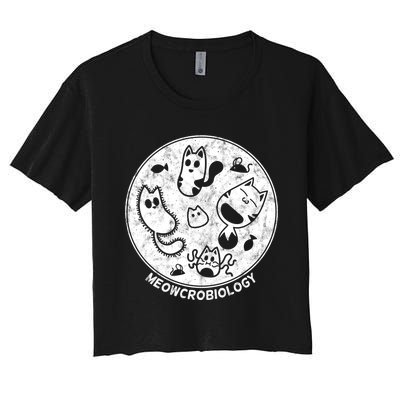 Distressed Science Cat Bacteria Microbiology Meowcrobiology Women's Crop Top Tee