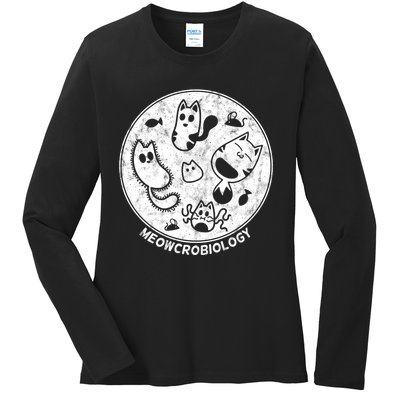 Distressed Science Cat Bacteria Microbiology Meowcrobiology Ladies Long Sleeve Shirt