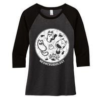 Distressed Science Cat Bacteria Microbiology Meowcrobiology Women's Tri-Blend 3/4-Sleeve Raglan Shirt