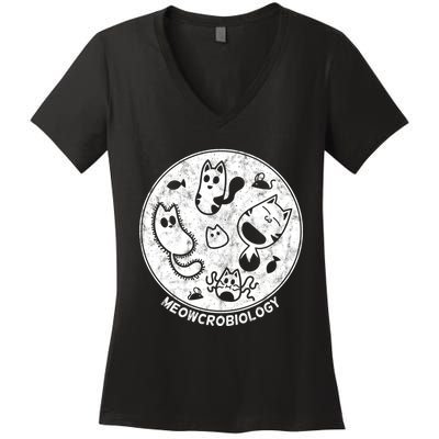 Distressed Science Cat Bacteria Microbiology Meowcrobiology Women's V-Neck T-Shirt