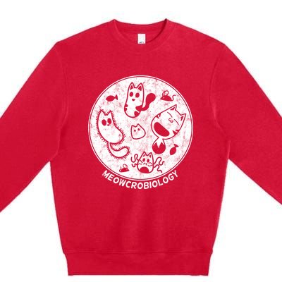 Distressed Science Cat Bacteria Microbiology Meowcrobiology Premium Crewneck Sweatshirt