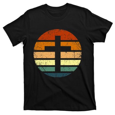 Distressed Sunset Cross Christian Design T-Shirt