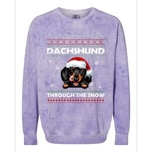 Dachshund Santa Christmas Ugly Sweater Through The Snow Tee Gift Colorblast Crewneck Sweatshirt