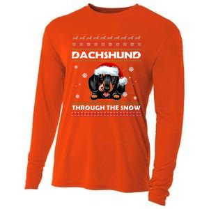 Dachshund Santa Christmas Ugly Sweater Through The Snow Tee Gift Cooling Performance Long Sleeve Crew