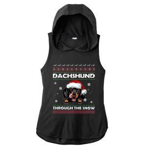 Dachshund Santa Christmas Ugly Sweater Through The Snow Tee Gift Ladies PosiCharge Tri-Blend Wicking Draft Hoodie Tank