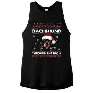 Dachshund Santa Christmas Ugly Sweater Through The Snow Tee Gift Ladies PosiCharge Tri-Blend Wicking Tank