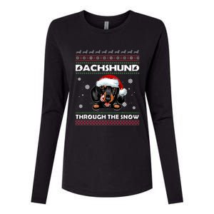 Dachshund Santa Christmas Ugly Sweater Through The Snow Tee Gift Womens Cotton Relaxed Long Sleeve T-Shirt