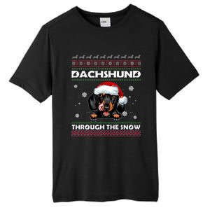 Dachshund Santa Christmas Ugly Sweater Through The Snow Tee Gift Tall Fusion ChromaSoft Performance T-Shirt